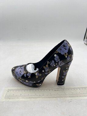 miss left Blue Roses Platform Closed Almond Toe Pumps Classic Slip On Shoe